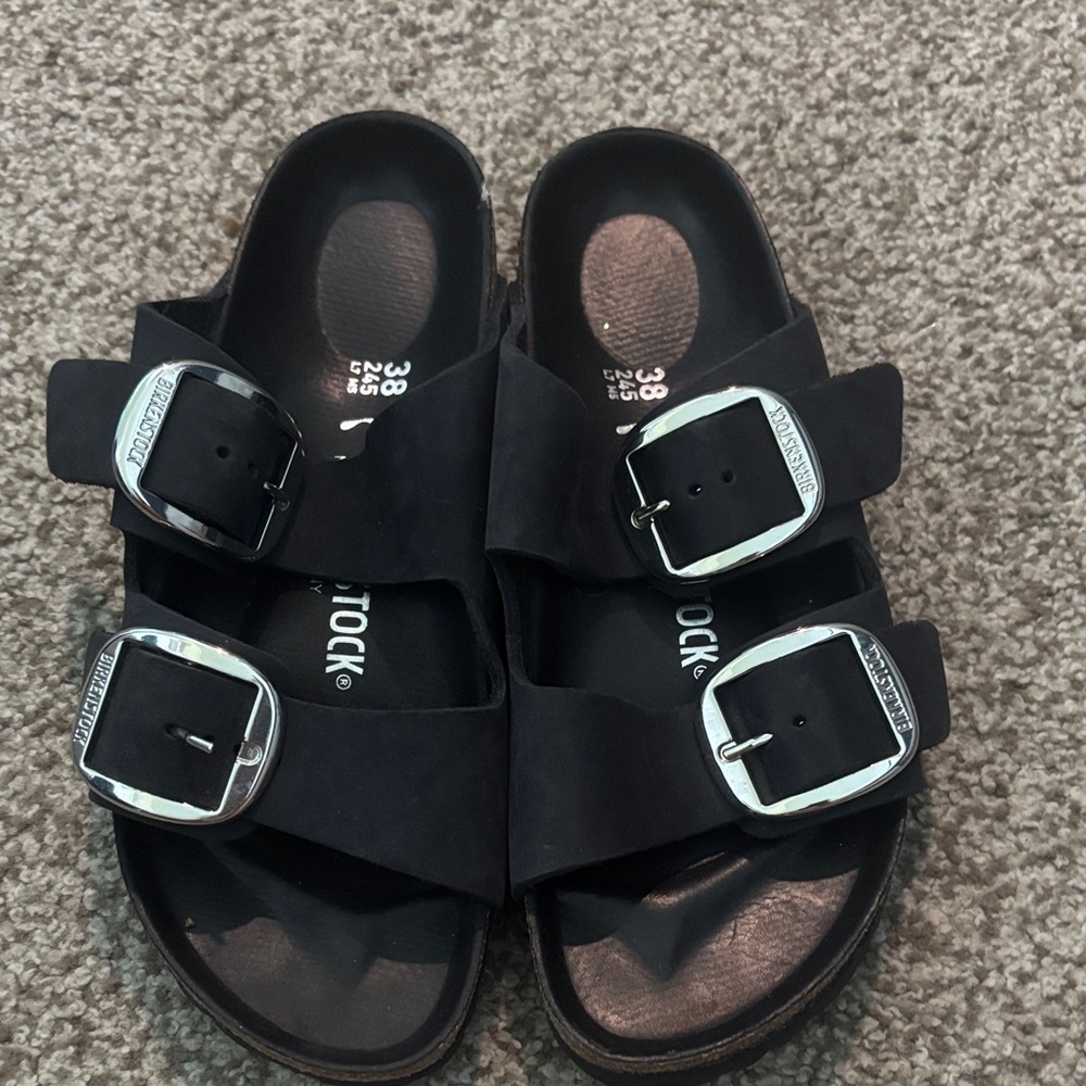 Birkenstock Black Sandals with Shiny Buckles